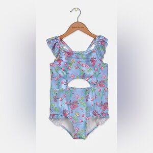 Penelope Mack Girls 6X Swimsuit One Piece Multicolor Floral Ruffle Detail